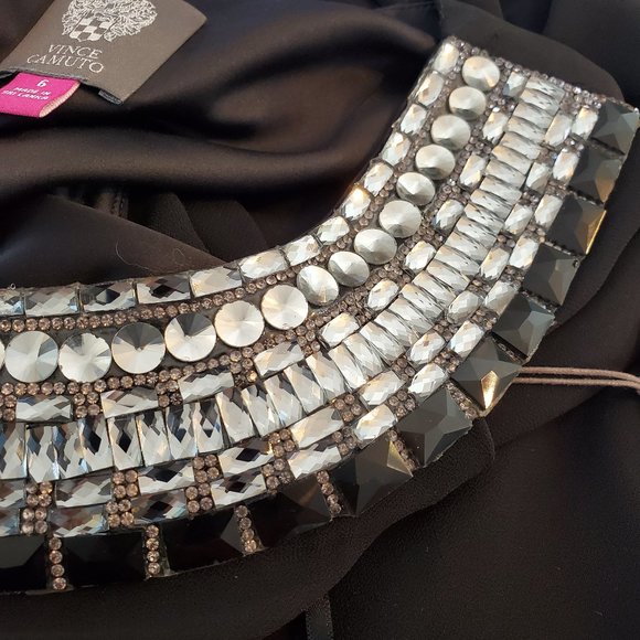 VINCE CAMUTO Embellished Neck Chiffon Hi Low Dress   Size 6 - Picture 9 of 12